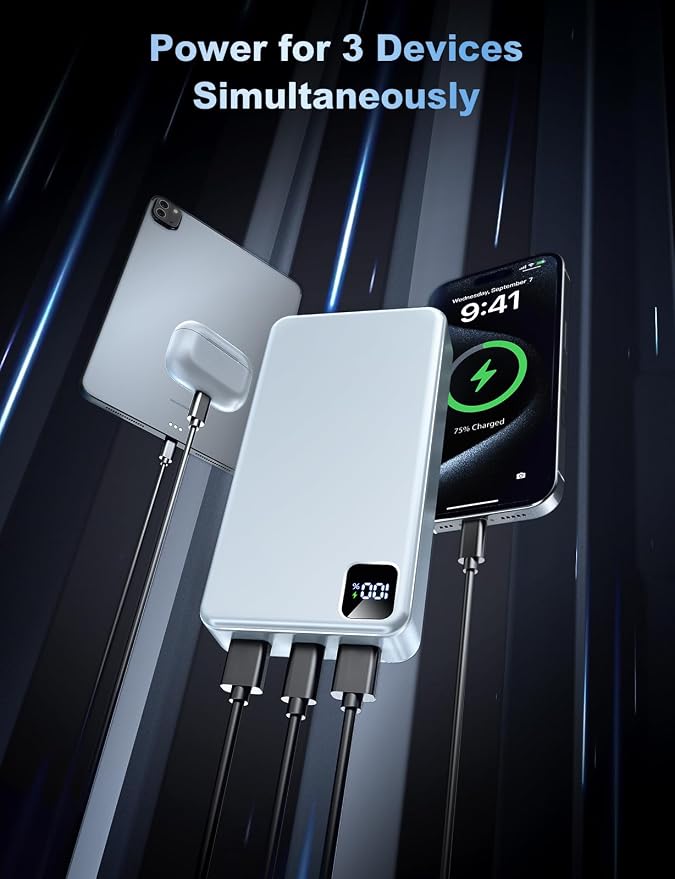 Portable Charger 56800mAh, 22.5W Fast Charging Power Bank with LED Display | Portable Phone Charger for Camping Travel Essential Compatible with iPhone 17/16/15/14/13 Series, Samsung, Google, iPad-White - Image 3