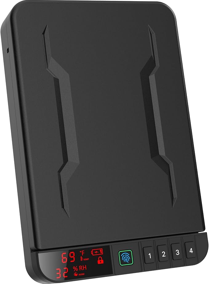 Z ZLJUAN Portable Gun Pistol Safe with LCD Display of Temp,Humidity,Biometric Fingerprint,Keypad Lock,Key,Biometric Handgun Safe for Travel/Home/Car/Nightstand Beside (Black) by ZZLJUAN