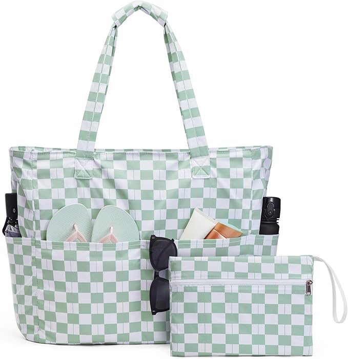 G4Free Large Beach Bag Waterproof Sandproof, Zipper Pool Tote for Women | XL Large Capacity, with Wet Compartment, Foldable Packable with A Pouch, for Swim Travel Grocery by G4Free