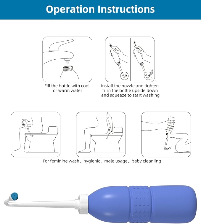 Hibbent 2 Pack 620ml Portable Bidet Sprayer for Women or Men, Handheld Travel Bidet for Personal Hygiene, Jet Spray Bottle for Toilet & Bathroom, Peri Bottle for Postpartum Care, Travel Bag, Purple - Image 6