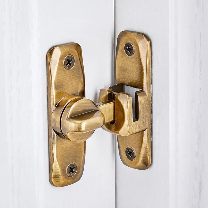 2 Packs Brass Barn Door Latches,90/180 Degree Gate Lock_B | Zinc Alloy Right Angle Door Lock Latch,Flip Gate Latches,Sliding Door Latch Lock,for Cabinets,Fence Gates,Pet Cage - Image 3