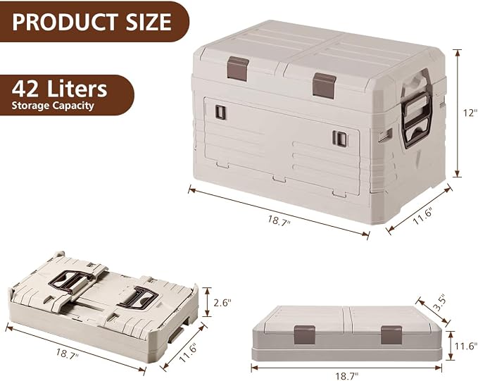 Collapsible Folding Storage Bin with 2 Compartments, 42L Side Opening Organizer for Car Trunk, Picnic, Fishing, Office - Image 2