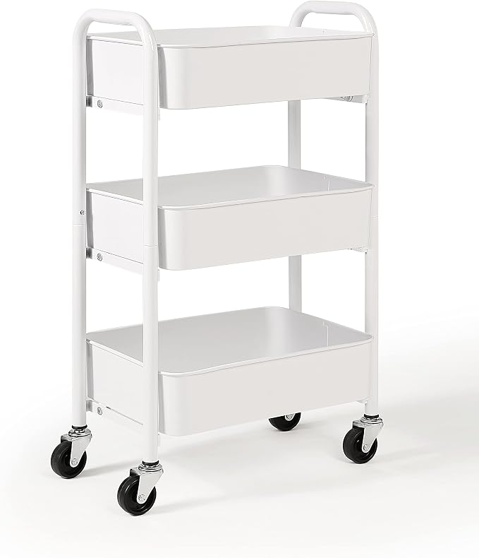 SunnyPoint 3-Tier Delicate Compact Rolling Metal Storage Organizer - Mobile Utility Cart Kitchen/Under Desk Cart with Caster Wheels - WHT (15.35" X 10.24" X 26.8"H) - Image 2