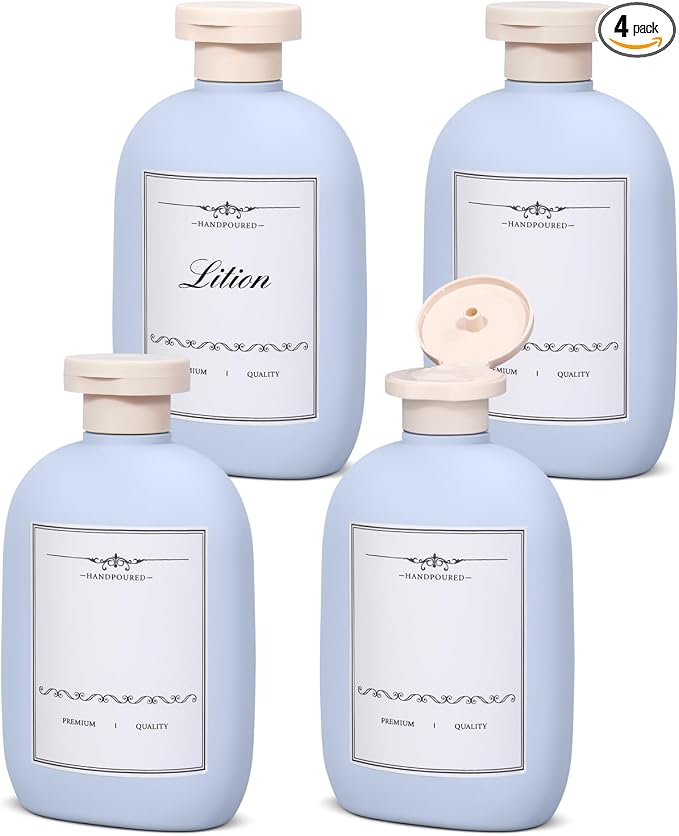 8.8 oz Plastic Travel Shampoo Bottles, Empty Plastic Squeeze Bottles with Flip Cap for Toiletries, Leakage-proof Travel Shampoo and Conditioner Bottles (4 pack, BLUE) by UMETASS