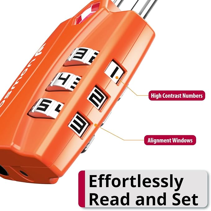 Fosmon TSA Approved Luggage Locks, 3 Digit Combination, 4 Pack Orange | Open Alert Indicator, Suitcase Travel Lock, Gym Locker Padlock, Travel Bag Zipper, Secure Combination - Image 5