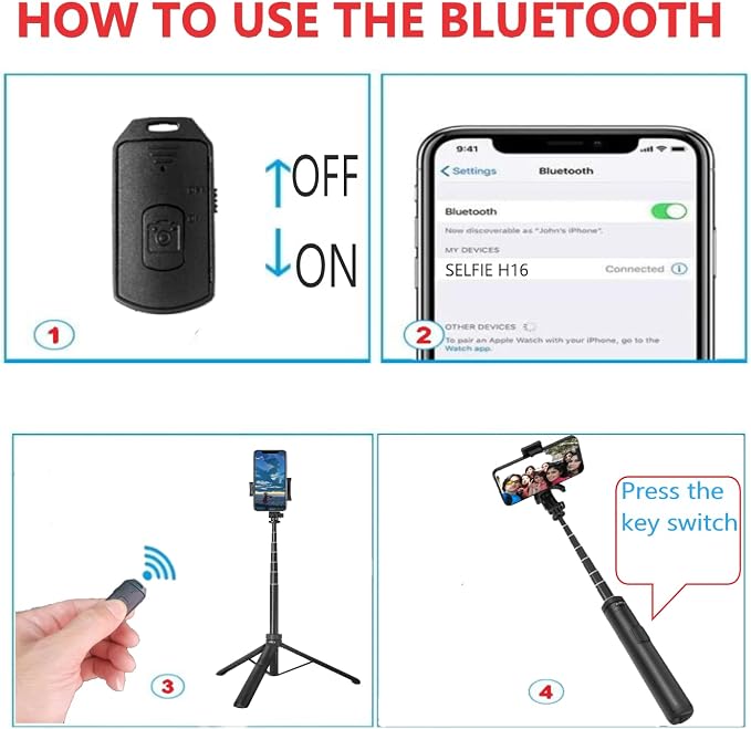 66" Tripod for iPhone & Camera, Portable Phone Tripod with Rechargeable Remote Control and Rotate Phone Stand, Selfie Stick for iPhone/Gopro and Cameras (red, 66 in) - Image 4