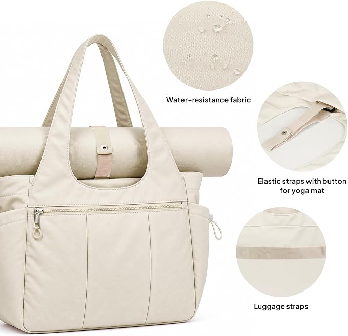 TOPEAST Foldable Tote Bag for Women with Yoga Mat Holder,Travel Tote Bag with Water Bottle Pocket,Lightweight Workout Gym Bag - Image 6