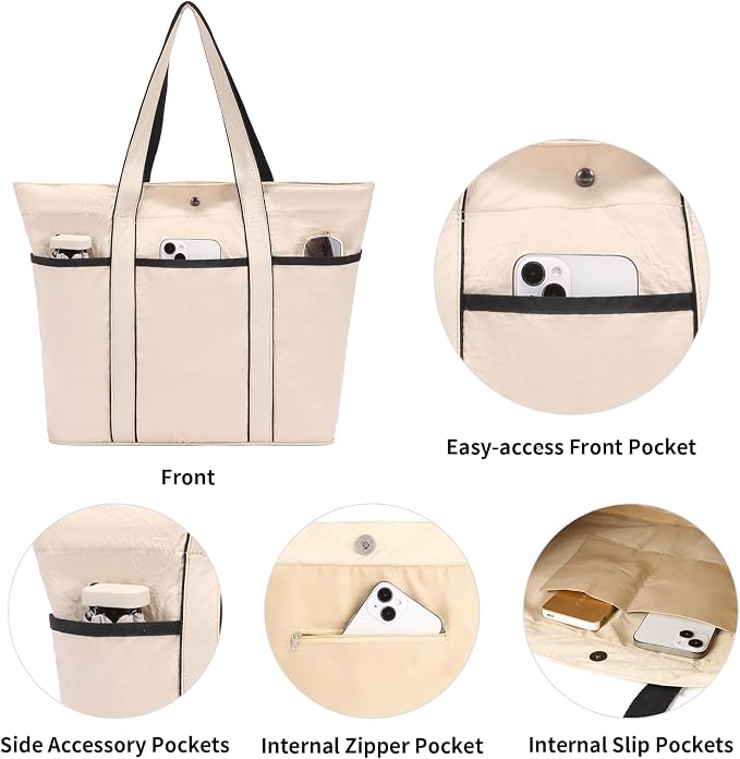 Corduroy Tote Bag for Women Crossbody Bags Lightweight Handbags Shoulder Bag with Zipper Pockets for Work Shopping - Image 6