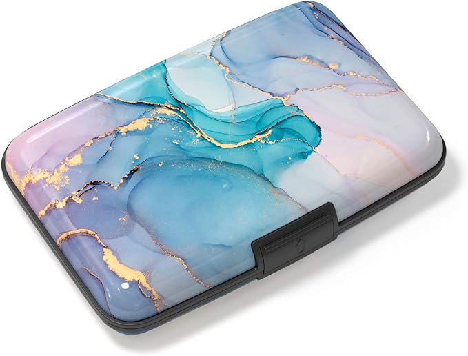 Credit Card Holder, Mini Aluminum Card Wallet RFID Blocking Slim Metal Hard Card Case for Women Men, Purple Gold Marble by Atufsuat