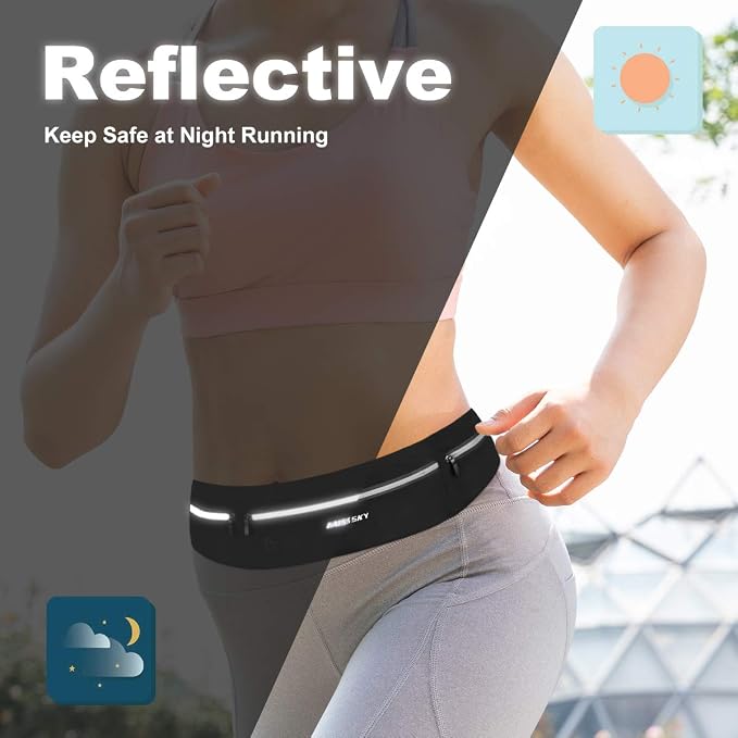 GUZACK Slim Running Belt for Phone 6.8'', Ultra Light Running Belts for Women/Men, Zipper Waterproof Running Waist Pack, Reflective Running Fanny Pack With 3 Separate pouch | Lightweight, Breathable, Waterproof Zipper, Fits All Phones, Running Phone Ho... - Image 5