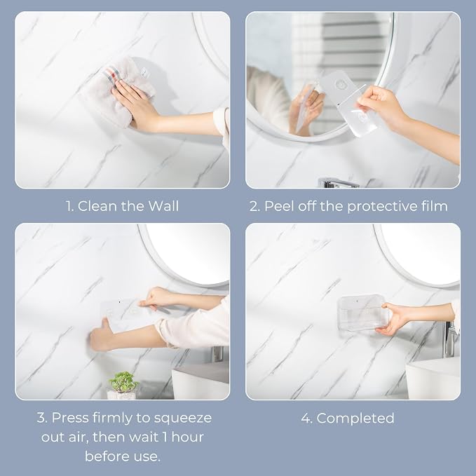 Adhesive Wall Organizer Bin, 2 Compartments, No-Drill, Clear | BPA-Free PET, Detachable, Divided Storage for Easy Sorting and Wet and Dry Separation, Drain Holes in Both Sections - Image 7
