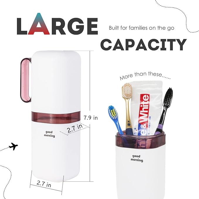 Toothbrush Travel Case,Toothbrush Holder and Rinse Cup with Handle Travel Toothbrush Cup,Multifunctional Toothbrush Cover,Large Capacit Travel Toothbrush Holder with Mouthwash Cup Purple - Image 4