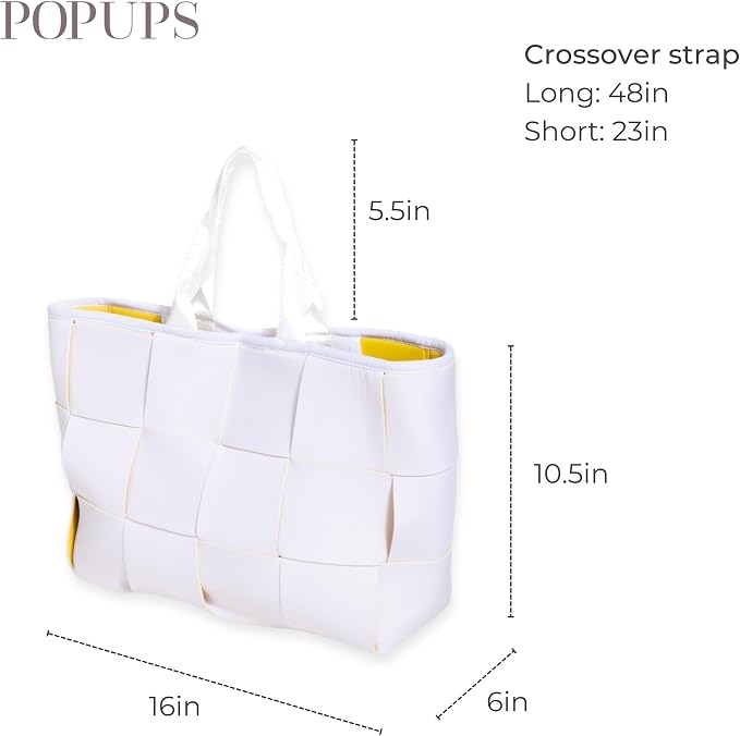 POPUPS Interwoven Large Neoprene Foldable Tote Bag, Weekender Bag for Women - Travel Crossbody Purse - Image 3