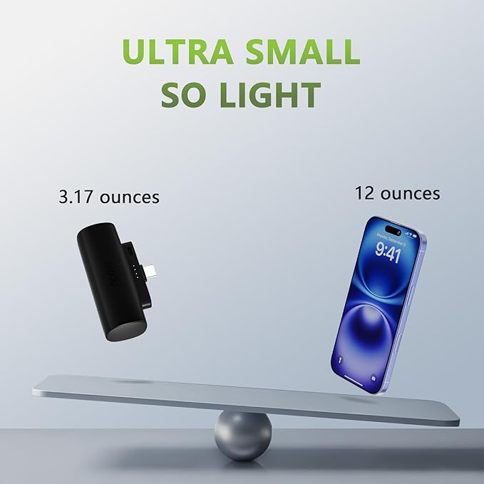 Miady 2-Pack Mini Portable Charger Built-in USB C Connector Small PowerBank | 5000mAh丨Lightweight丨for Backpack Travel丨Compatible with iPhone 17 Galaxy Android丨Ultra-Compact丨Flight-Safe丨18Wh丨Black+White - Image 5