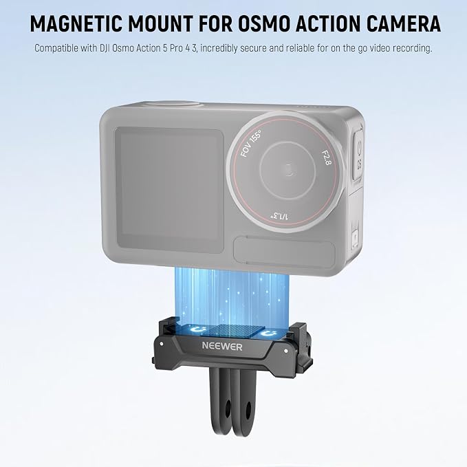 NEEWER Magnetic Mount Adapter Compatible with DJI Osmo Action 5 Pro 4 3, Quick Release Mount Base with Two Prong Connector for Tripods, Selfie Sticks, Vlogging Accessories, GP-73 - Image 2