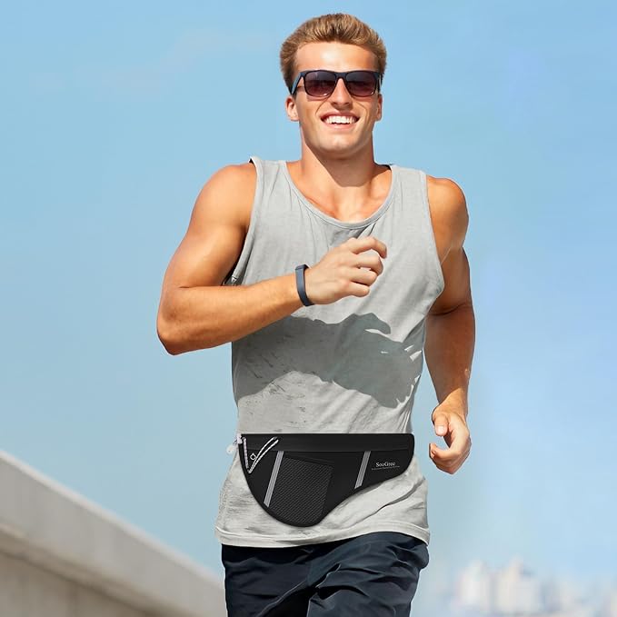 SooGree Men Women Sports Running Waist Bag, Waterproof Fanny Packs with Adjustable Belt, Waist Fanny Pack Bag with Water Bottle Holde for Running Hiking Walking Biking - Image 6