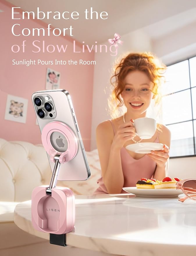 LISEN Airplane Travel Essentials for Flying Airplane Phone Holder for Desk | Pink Office Desk Accessories And Decor Room Decor For Women Airplane Gadgets For Long Flights Magsafe Phone Accessories - Image 4