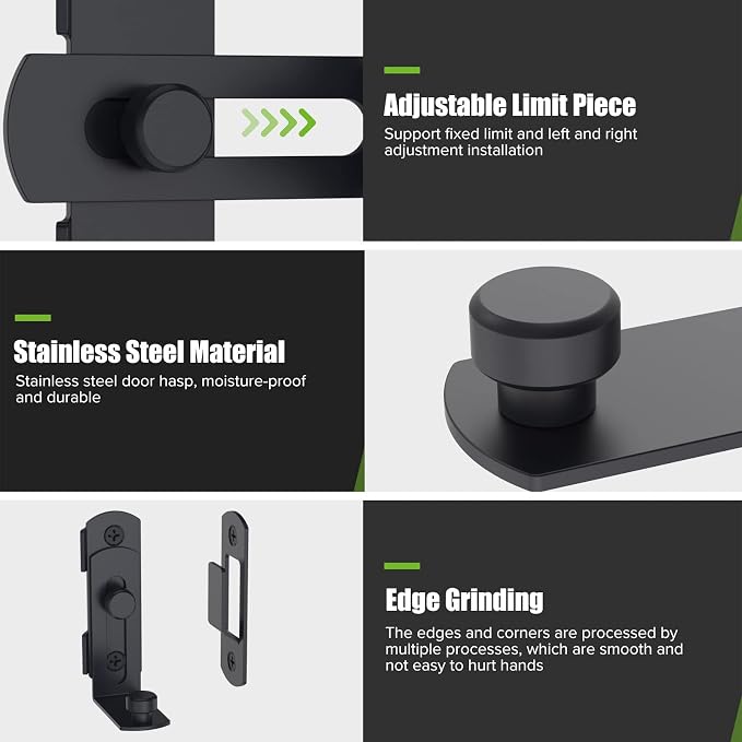 Barn Door Lock, 90 Degree Bifold Flip Door Latch, Black-2PCS | Stainless Steel Angle Latch Lock for Barn, Bathroom, Outdoor, Garage - Image 4