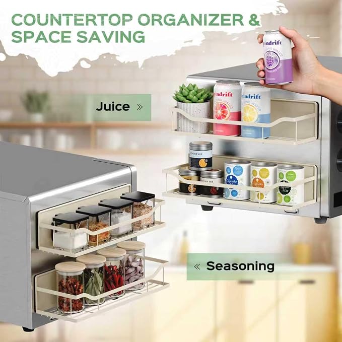 5 Pack Multifunctional Magnetic Shelves for Refrigerator Spice Rack & Washing Machine Organize, Include Paper Towel Holder, Kitchen Utensil Hanger and Hooks, Strong Magnet for Secure Hold (Cream) - Image 7