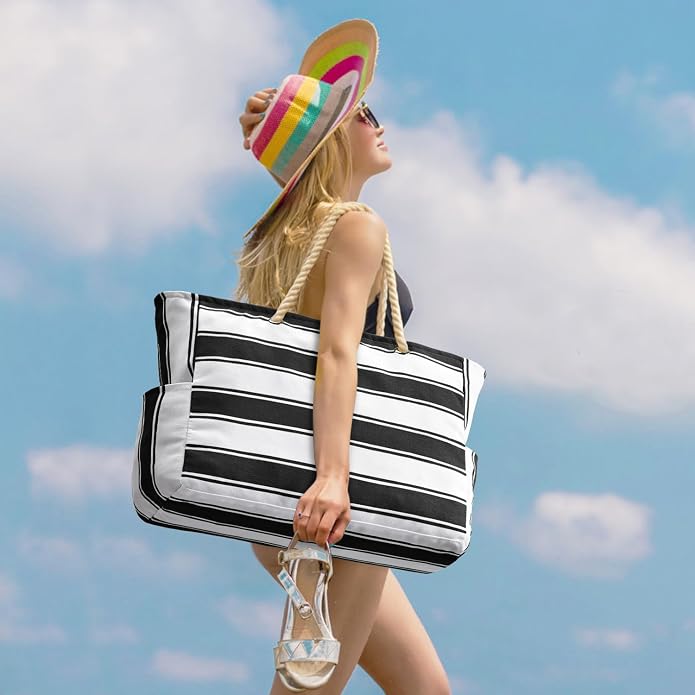 Becokan Beach Bags for Women Large Waterproof Beach Tote Bag Zipper Beach Bags Waterproof Sandproof Swim Pool Bag Large Tote - Image 2