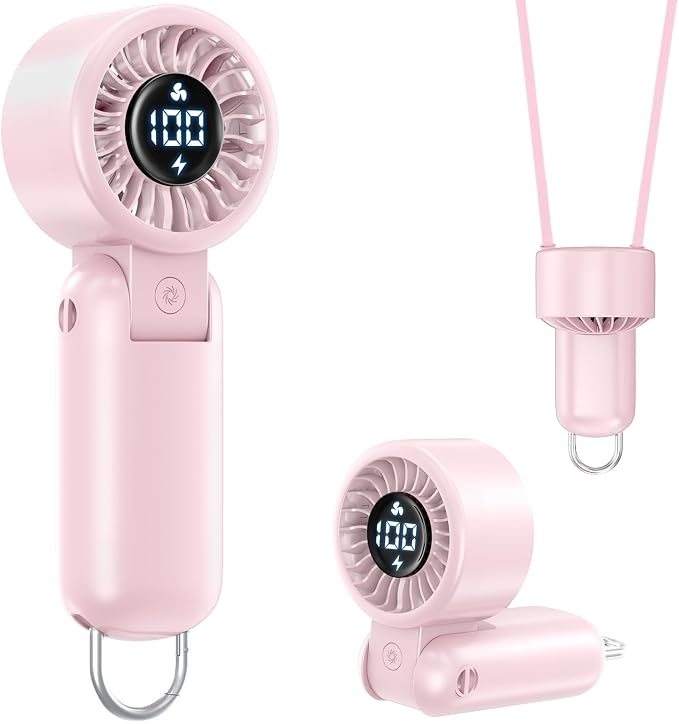 BEYYON Portable Handheld Turbo Fan, Travel Essentials, Gifts for Women/Men | LED Display, 5-Speed, Powerful Airflow, USB Rechargeable, Lanyard, Foldable Personal Fan for Cruise, Beach, Vacation by BEYYON