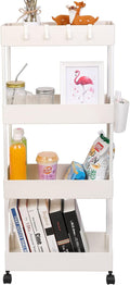 4 Tier Slim Rolling Utility Kitchen Cart Bathroom Organizer for Narrow Places Multipurpose Storage Shelve Mobile Trolley for Bedroom Laundry Office Restaurant Garage Pantry (White) by AYVANBER