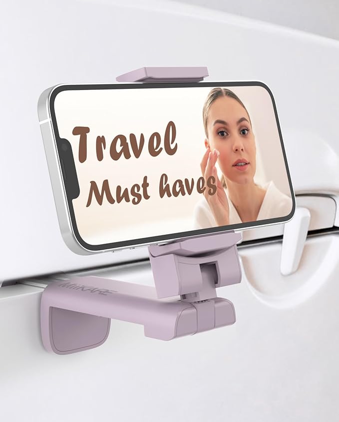 MiiKARE Travel Essentials Airplane Phone Holder, Universal Handsfree Phone Mount for Flying with 360 Degree Rotation, Travel Must Haves Phone Stand for Desk, Tray Table, Purple by MiiKARE