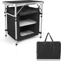 CampLand Folding Cooking Table Outdoor Portable Cook Station Aluminum Camping Kitchen with Storage Organizer, Windscreen, Hooks for BBQ, Party (SamllBlack) by CampLand