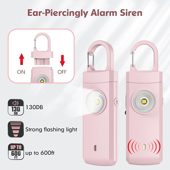 Rechargeable Personal Alarm for Women - Christmas Birthday Gifts for Women, Daughter, College Student, Teen Girl, Elders, Kids, Siren Alarm, USB Charging, Pink - Image 2