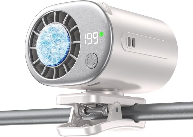 Clip-On Portable Fan with Ice Cooling, 20000 RPM Rechargeable Handheld Turbo Fan, 360° Rotating Detachable Clip, Mini Stroller Fan for Baby, Compact Travel Essentials, Summer Gifts for Women,White by Unknown