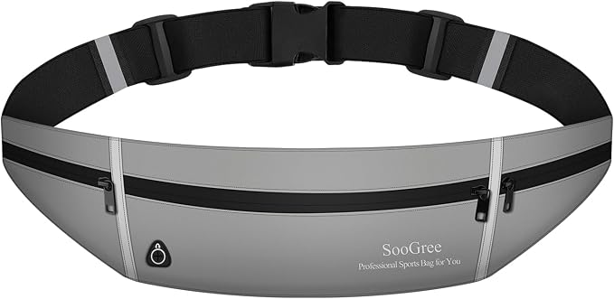 SooGree Slim Running Belt Sport Fanny Pack for Women Men,Outdoor Reflective Waist Pack Runner Pouch Belt, Zipper Waterproof Running Phone Holder Jogging Pouch for Phone Money Belt Waist Bag (Gray) by SooGree