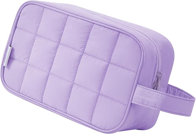 Narwey Quilted Makeup Bag Puffy Make up Bag Cosmetic Bag Organizer, Puffer Travel Toiletry Bag for Traveling Women Girl, Travel Bag for Toiletries, Skincare Medicine Bags (Purple) by Narwey