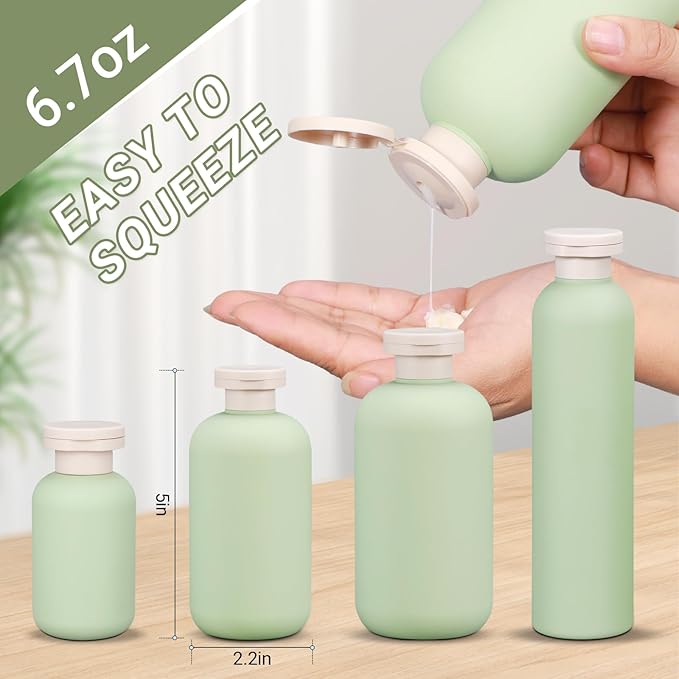 ASEVAT 6.7oz 3Pcs Plastic Refillable Travel Shampoo and Conditioner Bottles Refillable Travel Bottle with Flip Cap Plastic Refillable Shampoo and Conditioner Bottles - Image 2
