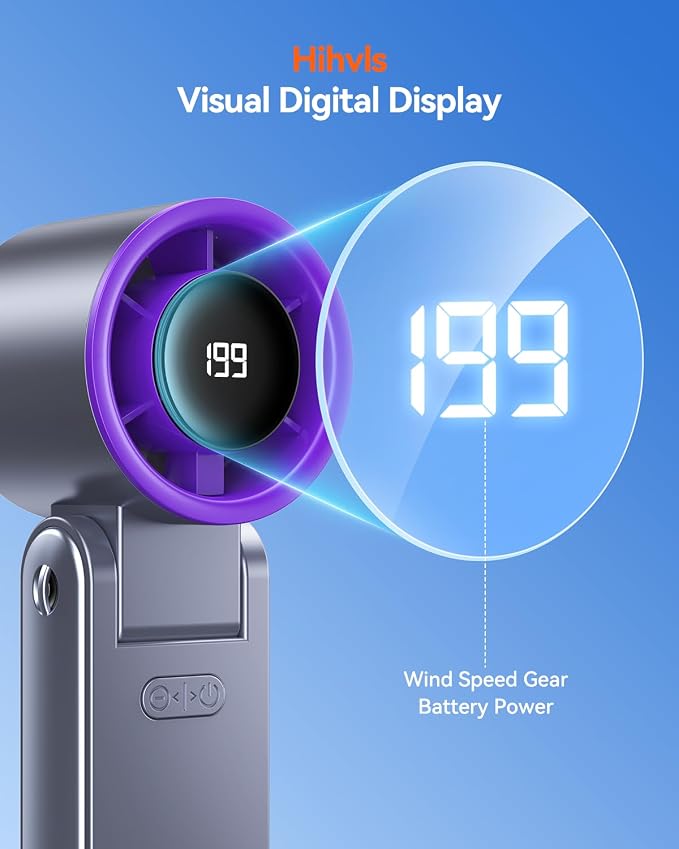 Portable Handheld Turbo Fan, 199 Gear Speed, 24 Hs Cooling Time, 5500mAh Rechargeable Mini Personal Hand Fan, Foldable Design, Travel Essentials, Beach Vacation, Gifts for Women, Men,Grey Purple - Image 4