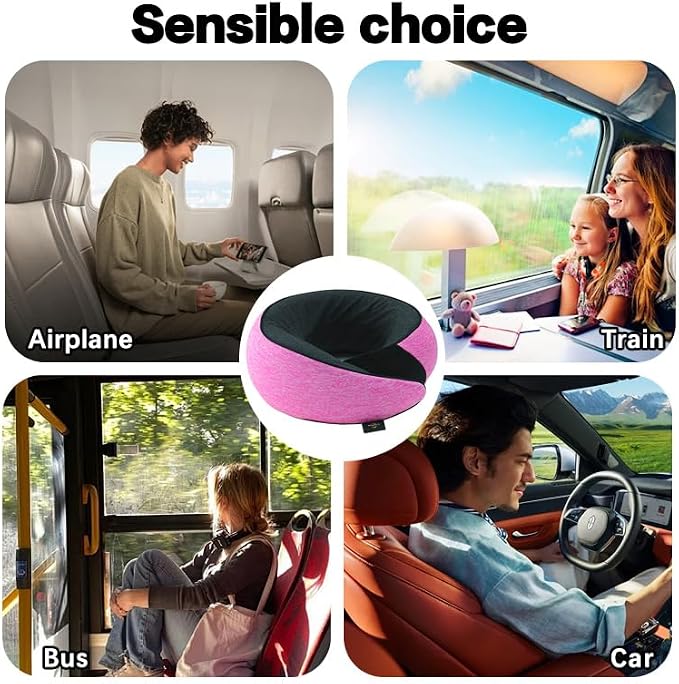 Travel Neck Pillow | Memory Foam Neck Pillow, New Portable U-Shaped Pillow with Neck Support, Washable Cover, Compact for Plane, Office, Bus, Train, Sofa, Nap–Includes Storage Bag - Pink - Image 6