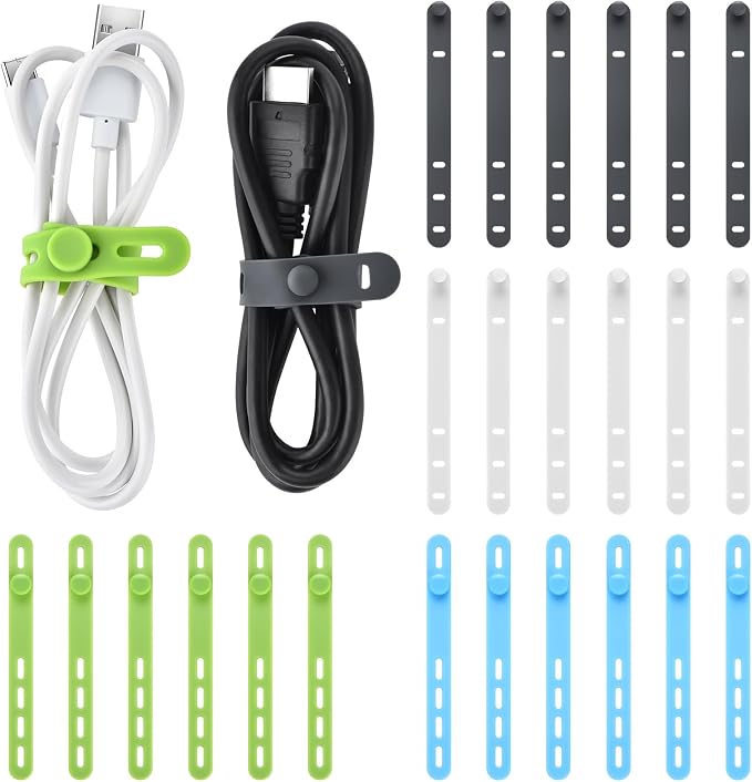 24 Pcs Silicone Cable Ties, Cord Organizer Ties, Cord Ties Reusable, Cord Wrap Cable Organizer 5Inch Cable Management (4 Color) Cbfoeyk - Image 8