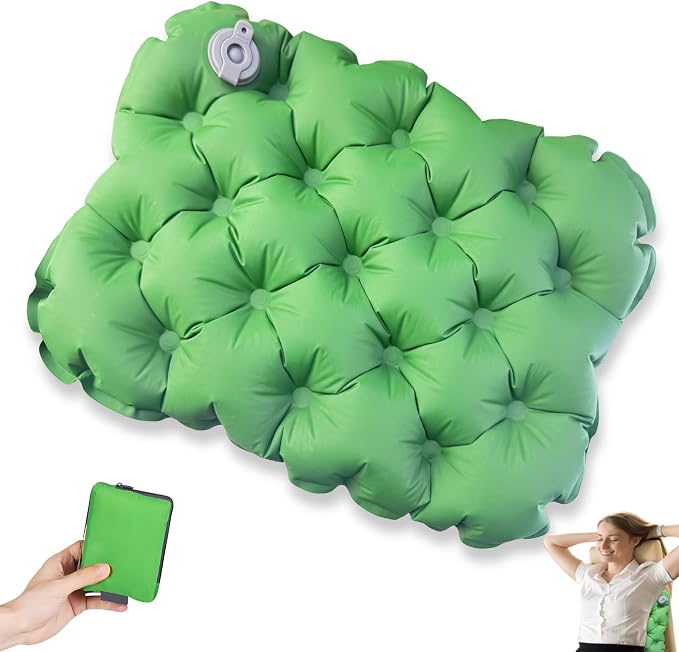 Inflatable seat Cushion-Travel Cushion Lnflatable Portable Air Sitting Pad for Stadium Camping OfficeCan also be used for lumbar and back support Lightweight Waterproof Camp Chair Accessories (Green) by Unknown