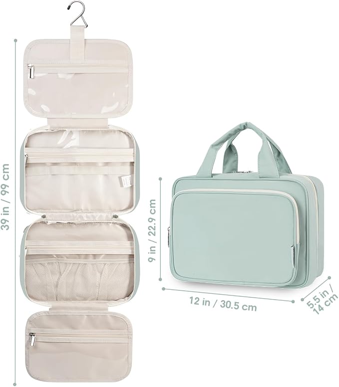 Narwey Travel Toiletry Bag for Women Large Hanging Makeup Bag Organizer Toiletries Bag for Full Size Essentials Accessories Cosmetics (Mint Green (Large)) - Image 9