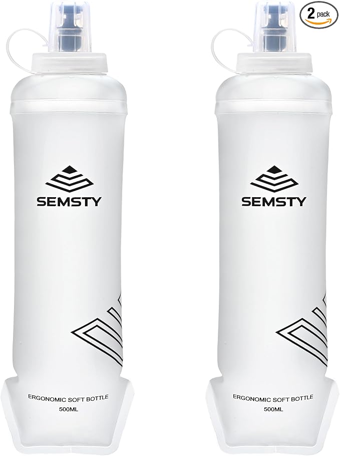 500ml Soft Flask, 2 Pack TPU Collapsible Water Bottle for Running | 17oz Compressible Soft Flask for Hydration Pack & Running Vest, Foldable Water Bottle for Running Hiking Cycling by SEMSTY