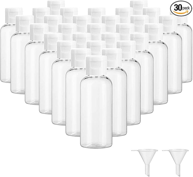 Dabacc 30 Pcs 2 oz Clear Plastic Empty Bottles with Flip Cap for Travel Size Liquids by Dabacc