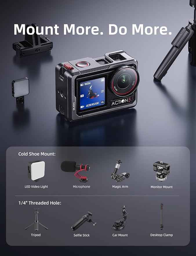 llano Action Camera Cage for DJI Osmo Action 5 Pro/Action 4 / Action 3 | CNC Aluminum Protective Frame, Compatible with DJI Mic & Magnetic Base, Cold Shoe + 1/4"-20 Mounts, Ultra-Light 57g - Image 5