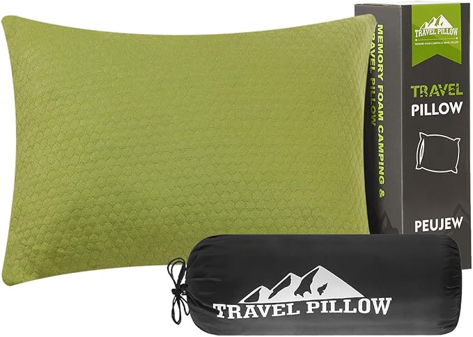 Camping Memory Foam Pillow Travel Pillow Compressible Medium Firm, Soft Comfortable and Breathable, Ideal Backpacking Hiking and Airplane by PEUJEW
