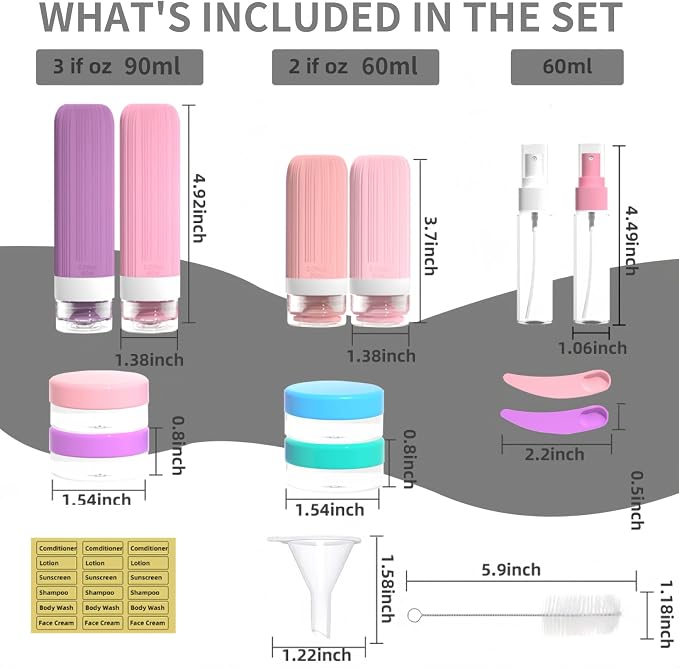 Vitog 16 Pack Travel Bottles for Toiletries, TSA Approved Leak Proof Silicone Squeezable Travel Containers for Toiletries, Refillable Travel Accessories for Conditioner, Shampoo, Lotion & Body Wash - Image 2