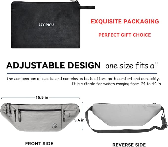 Travel Money Belt for Men and Women hidden slim passport holder - travel wallet with RFID blocking under clothes to protect Cash, Credit Cards and Documents (GRAY) - Image 2