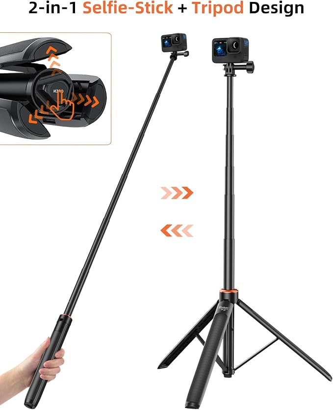 53" Osmo Action 6 Selfie Stick Tripod for DJI Osmo Nano/Action 6, Compact Extendable Handle Grip w Magnetic Quick-Release Adapter Mount, Extension Rod/Travel Vlogs Stand/Accessory for Video Shooting - Image 2