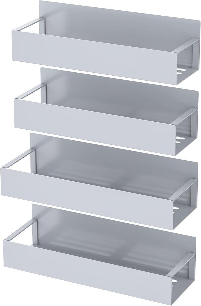 HuggieGems 4 Pack Magnetic Spice Storage Rack Organizer for Refrigerator and Oven, Gray Fridge Organizers and Storage | Magnetic Shelves Heavy Duty for Fridge in Kitchen, Seasoning Storage Organizer, For Oven Washer and Dryer, For Heavier Items - Image 5