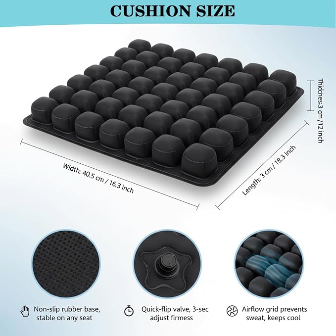 Inflatable Travel Cushion & Neck Pillow – Airplane Seat Cushion with 3D Air Cell, Chair Cushion for Office, Non-Slip Waterproof Pad, Wheelchair, Flight Seat Cushion, Travelling Cushion - Image 2