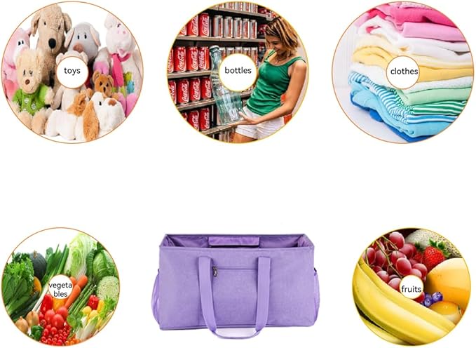 Extra Large Utility Tote Bag - Reusable Grocery Bags Foldable Heavy Duty | Large Shopping Tote 4 Pockets & Reinforced Handles, Water-Resistant Collapsible Tote for Beach, Picnic, Car Storage - Image 5