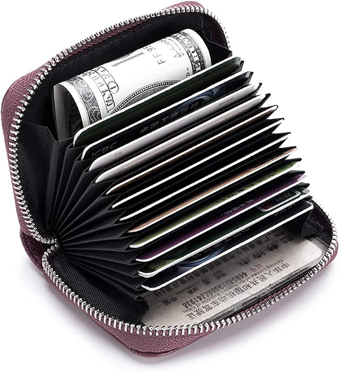 RFID Credit Card Holder Genuine Leather Credit Card Wallet with Zipper | RFID - Image 4