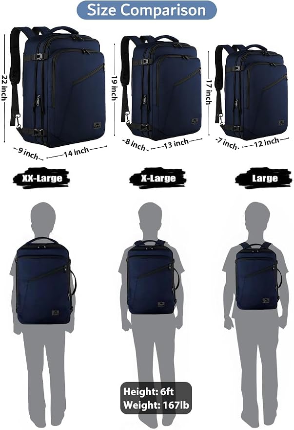 MATEIN Weekender Backpack, Large Capacity Travelling Suitcase Backpack | Expandable Flight Approved Business Carry on Daypack for International Travel, Adjustable Shoulder Strap, Blue - Image 7